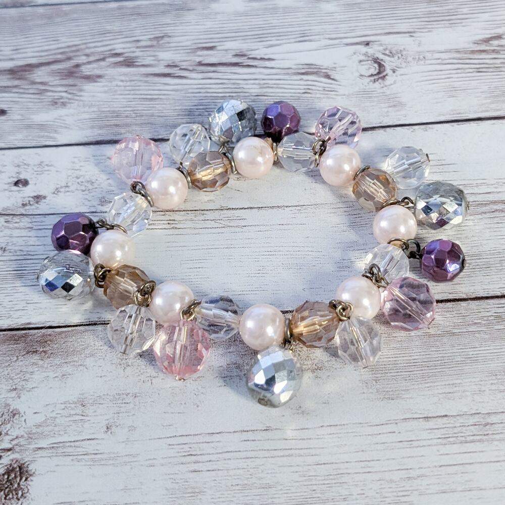 Vintage Stretch Bracelet Chunky Pinky Purple Tones